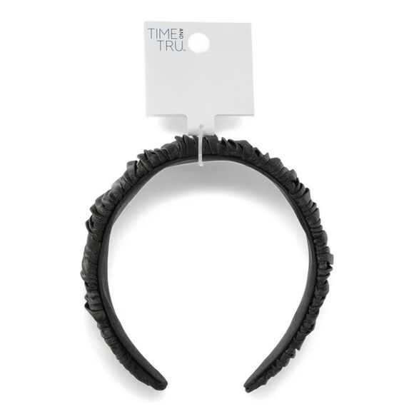 Time and Tru Women’s Black Satin Pleated Flat Wide Hair Headband OSFM - Picture 1 of 11